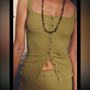 TEXTURED BUTTONED TOP AND FLARE PANTS SET